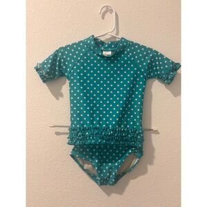 Ruffle Butts Teal Polka Dot Rash Guard Ruffle Swimsuit Set 12-18M
